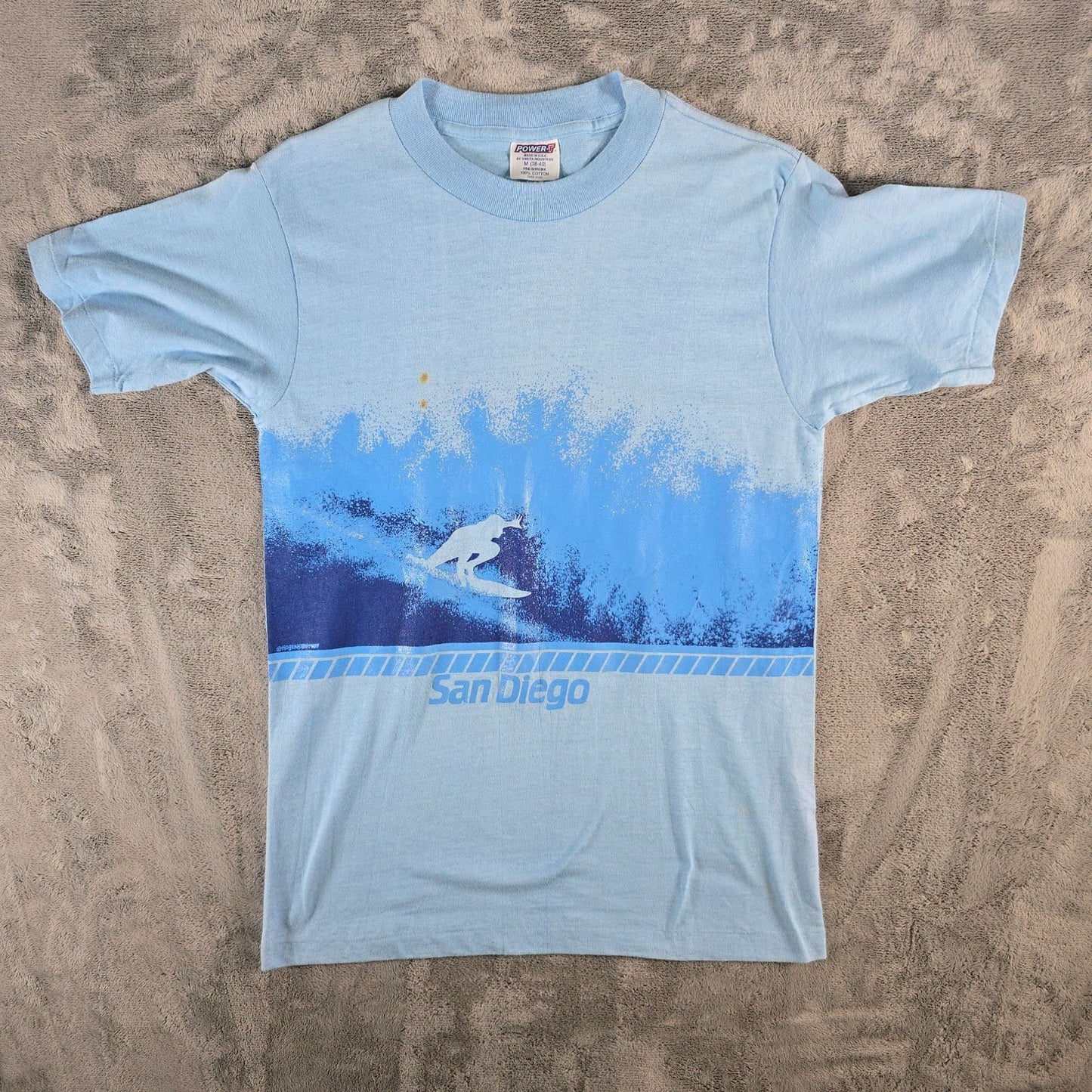 Vintage 1980s Power-T Hogenson San Diego Wrap Around Surf Graphic T-Shirt (S/M)
