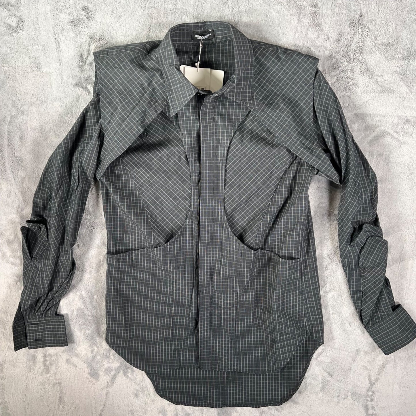 Christian Dada Masanori Morikawa Men's Black Layered Check Shirt (Size 34/XS)