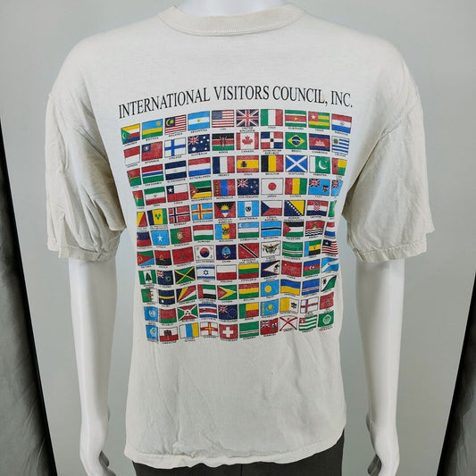 Vintage Fruit Of The Loom International Visitors Council Inc. Flags T-Shirt (XL)