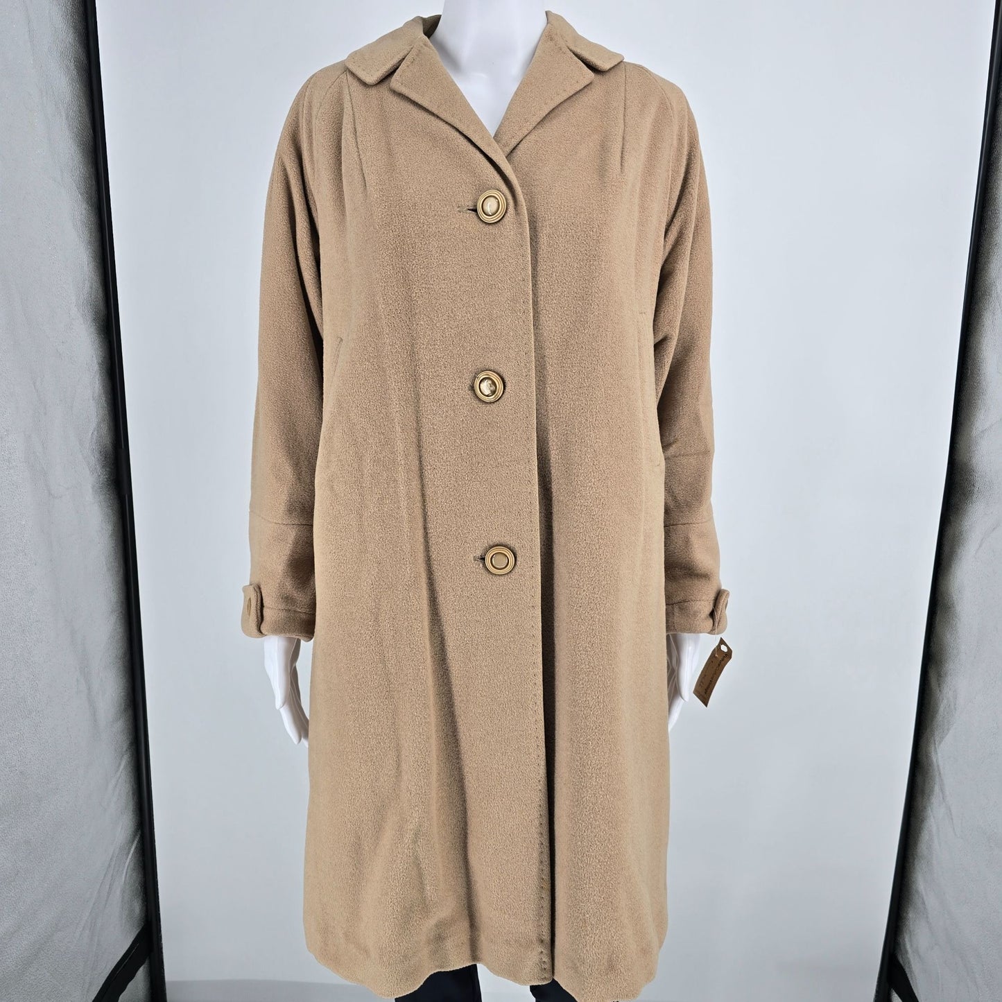 Vintage 1950s Country Tweeds Einiger 100% Cashmere Camel/Tan Overcoat (L)