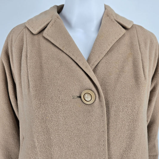 Vintage 1950s Country Tweeds Einiger 100% Cashmere Camel/Tan Overcoat (L)