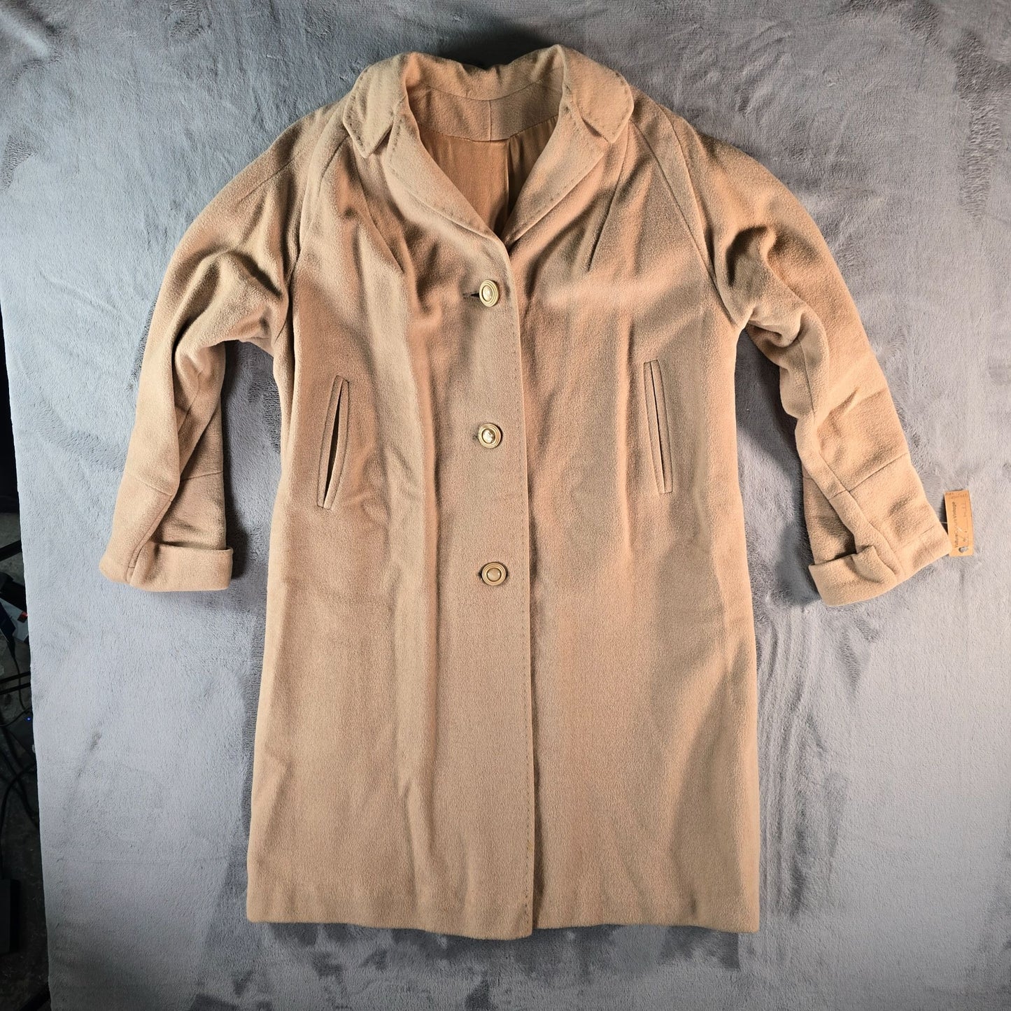 Vintage 1950s Country Tweeds Einiger 100% Cashmere Camel/Tan Overcoat (L)