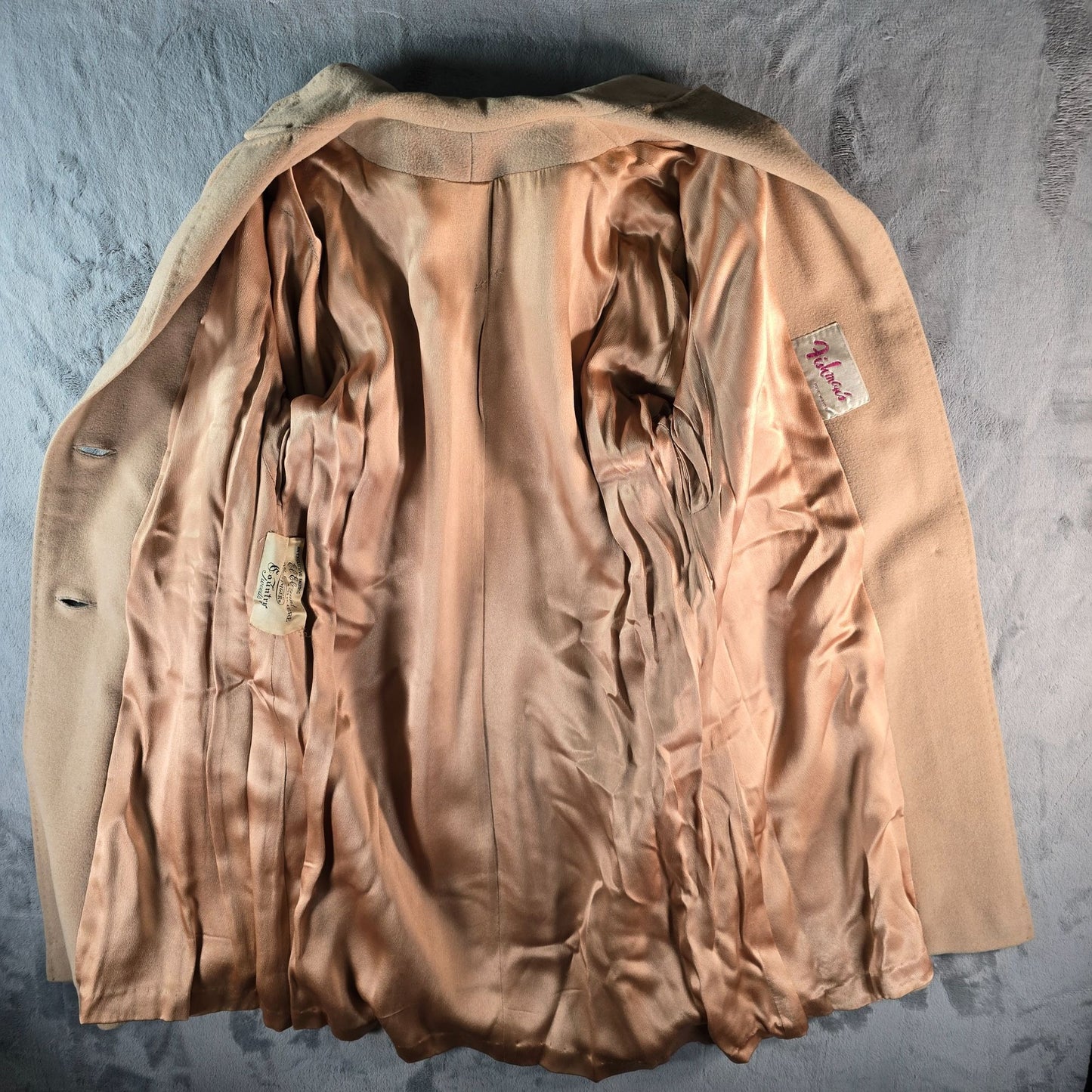 Vintage 1950s Country Tweeds Einiger 100% Cashmere Camel/Tan Overcoat (L)