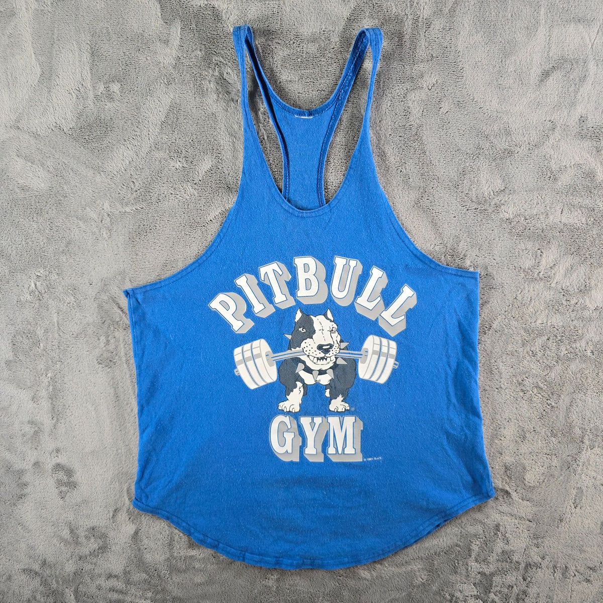Vintage 1990s Pitbull Gym Blue Racerback Stringer Bodybuilding Tank Top (M)