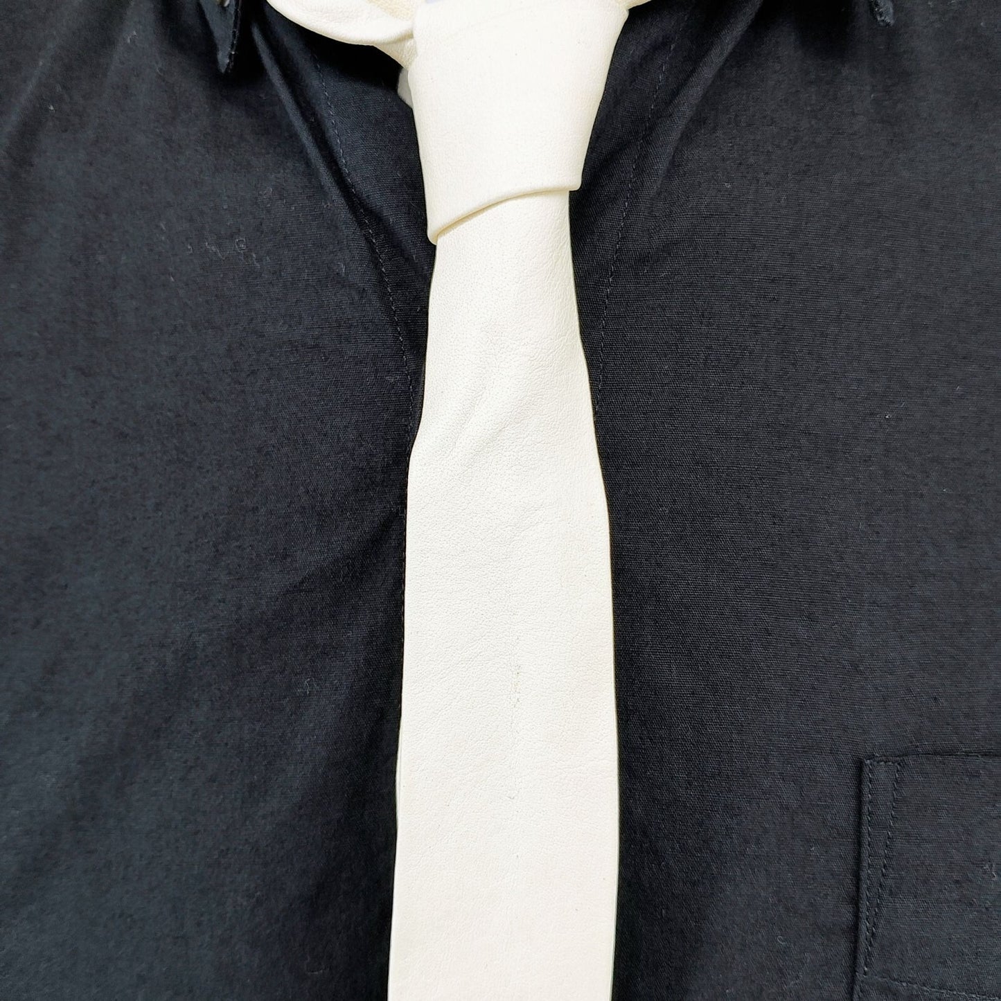 R13 2015 F/W Unisex Luxury Black Button-Down Shirt With Beige Leather Tie (XS)