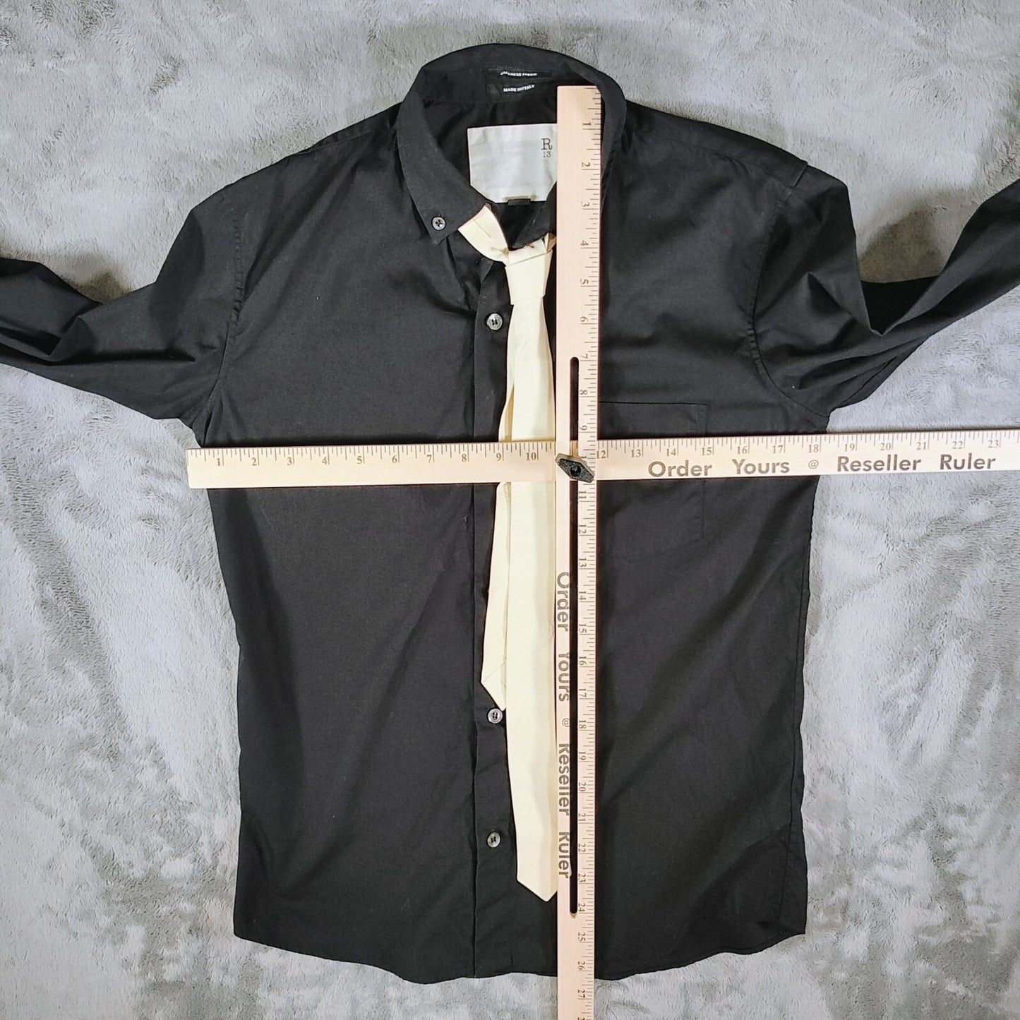 R13 2015 F/W Unisex Luxury Black Button-Down Shirt With Beige Leather Tie (XS)