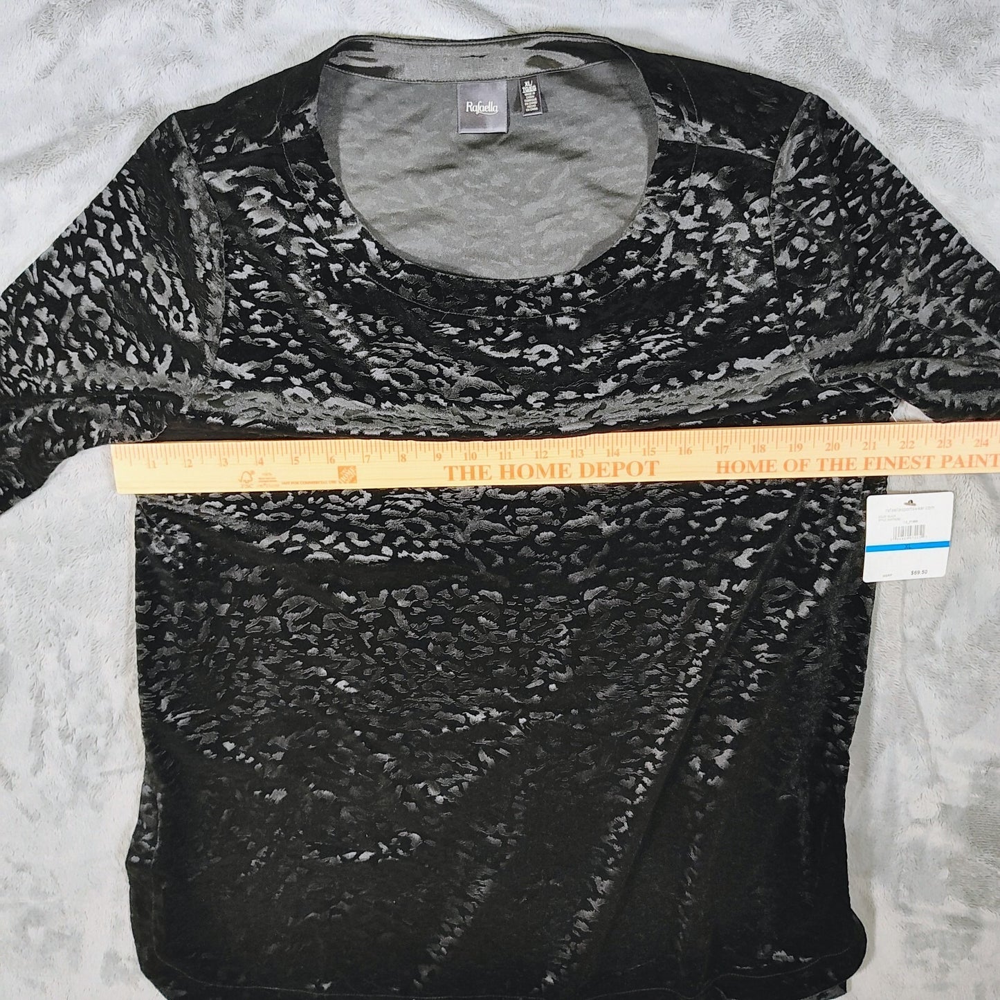 NWT Rafaella Black Velvet Animal Print Long Sleeve Stretch Tunic Top (XL)