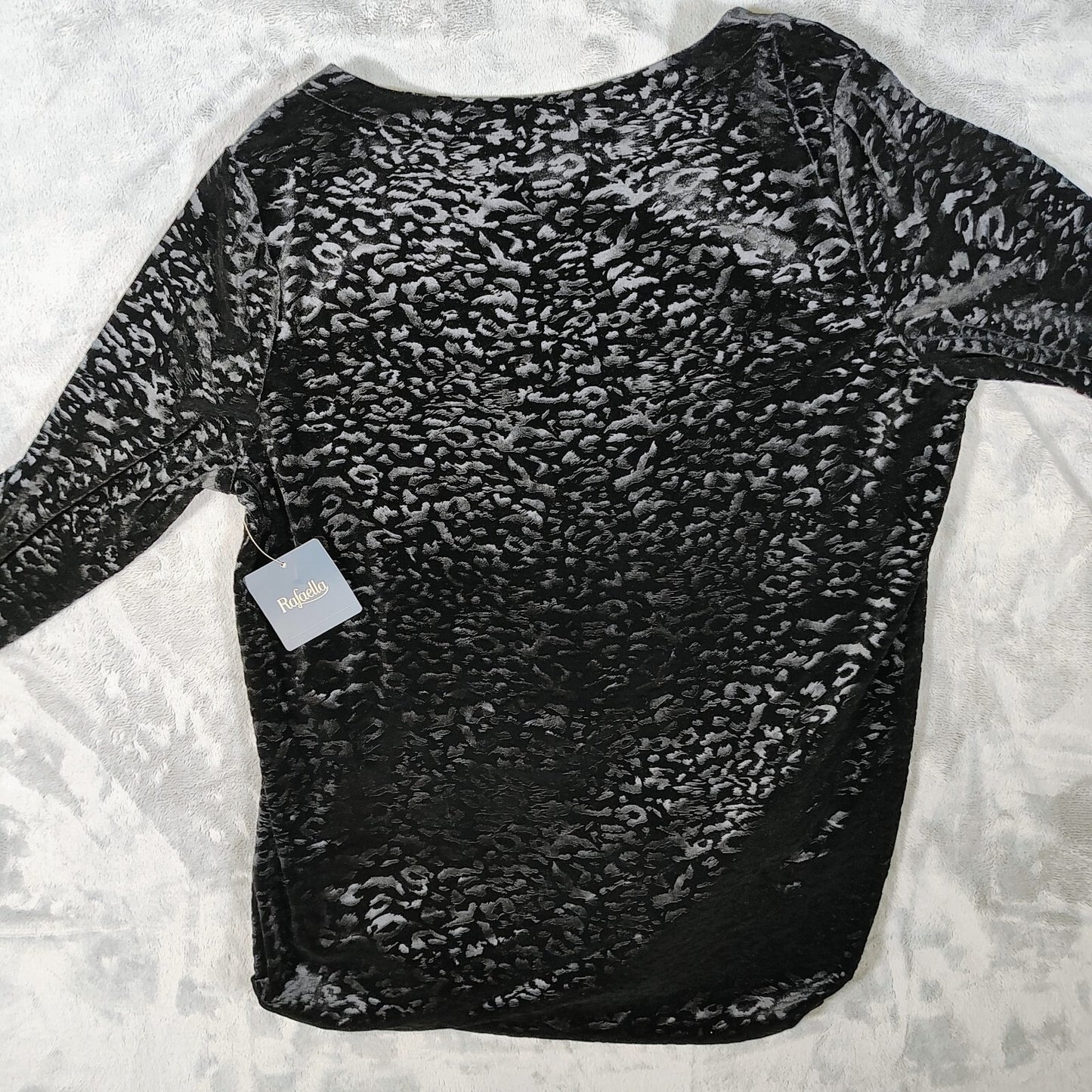 NWT Rafaella Black Velvet Animal Print Long Sleeve Stretch Tunic Top (XL)