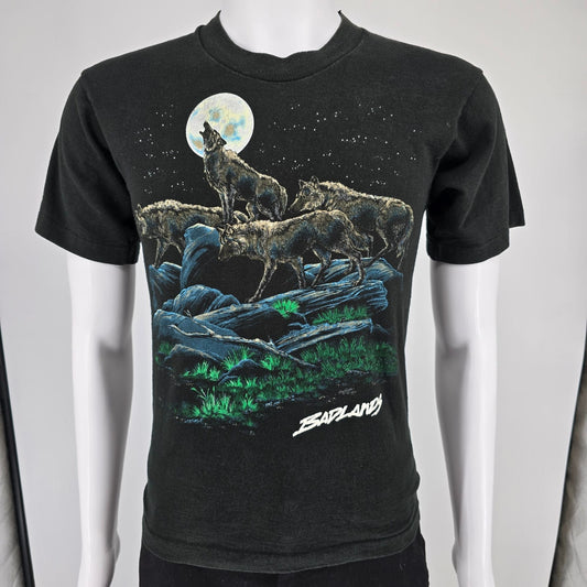 Vintage 1990s Hanes Black Badlands National Park Wolf Pack Graphic T-Shirt (S)