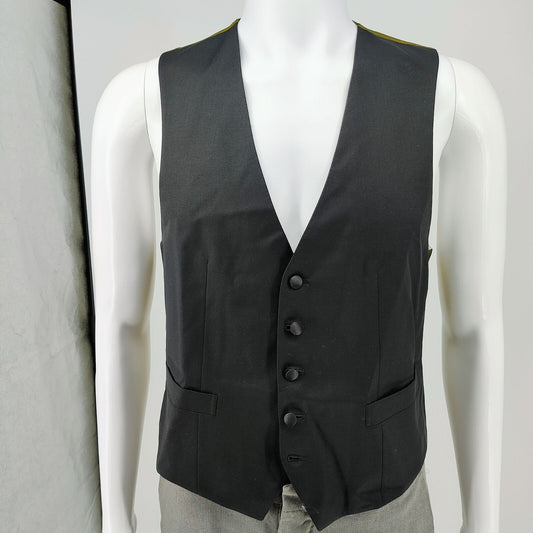Brioni Mens 100% Wool Made in Italy Black Suit Vest Gold Back (XS)