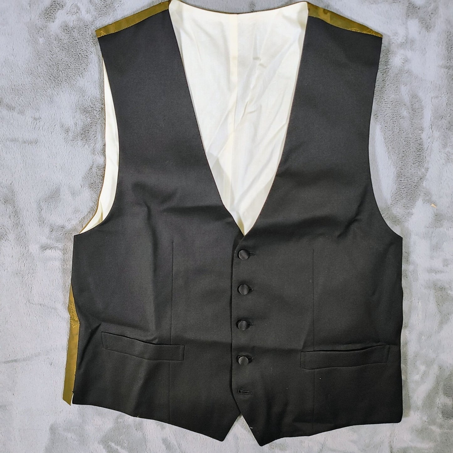 Brioni Mens 100% Wool Made in Italy Black Suit Vest Gold Back (XS)