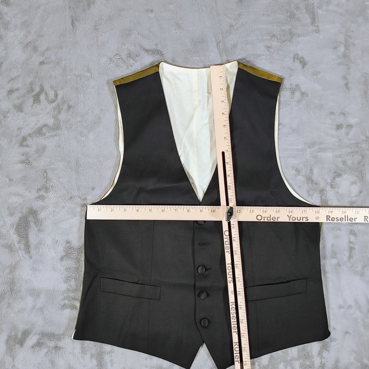 Brioni Mens 100% Wool Made in Italy Black Suit Vest Gold Back (XS)