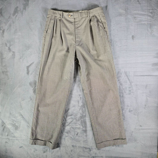 Vintage Late 1980s Nordstrom Houndstooth Virgin Wool Pleated Trousers (33x30)