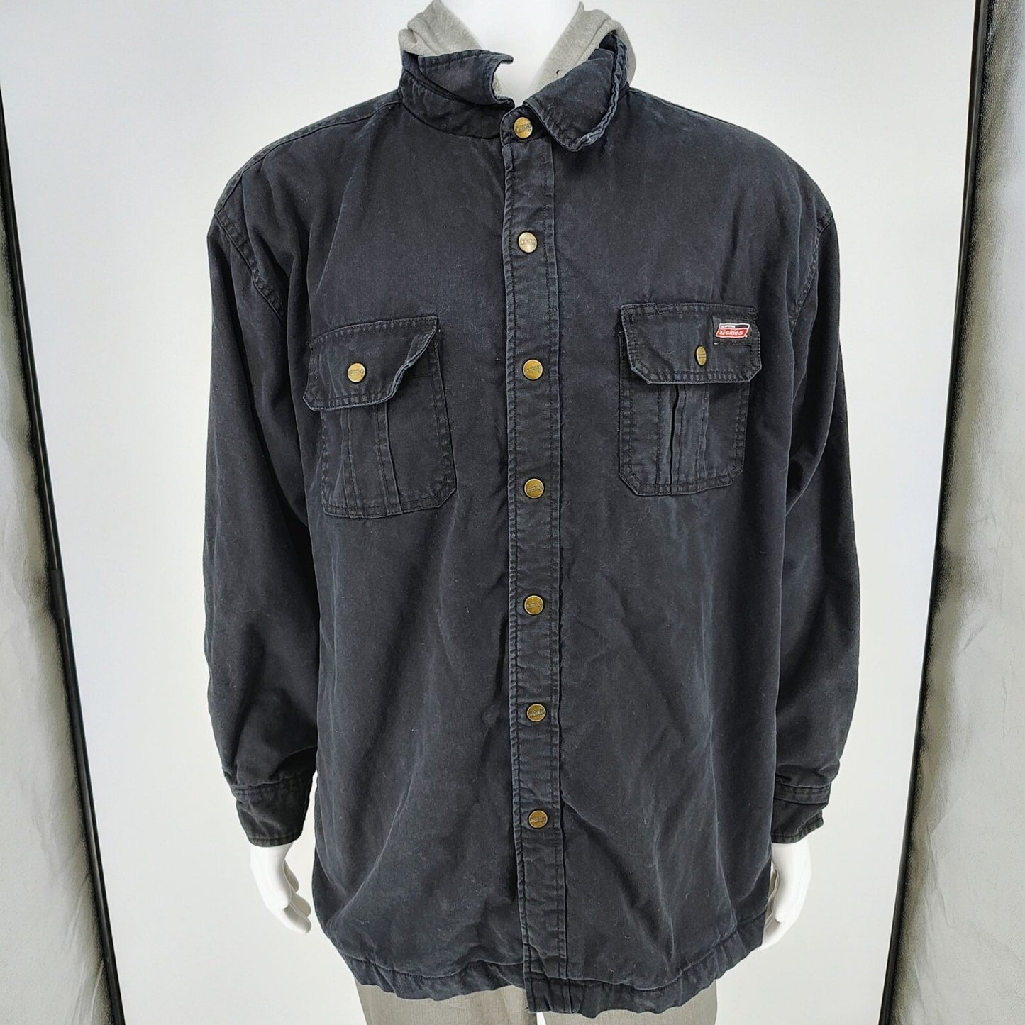Dickies Workwear Men's Black/Gray Snap Button Duck Hooded Shirt Jacket (XL)