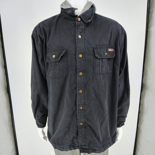 Dickies Workwear Men's Black/Gray Snap Button Duck Hooded Shirt Jacket (XL)