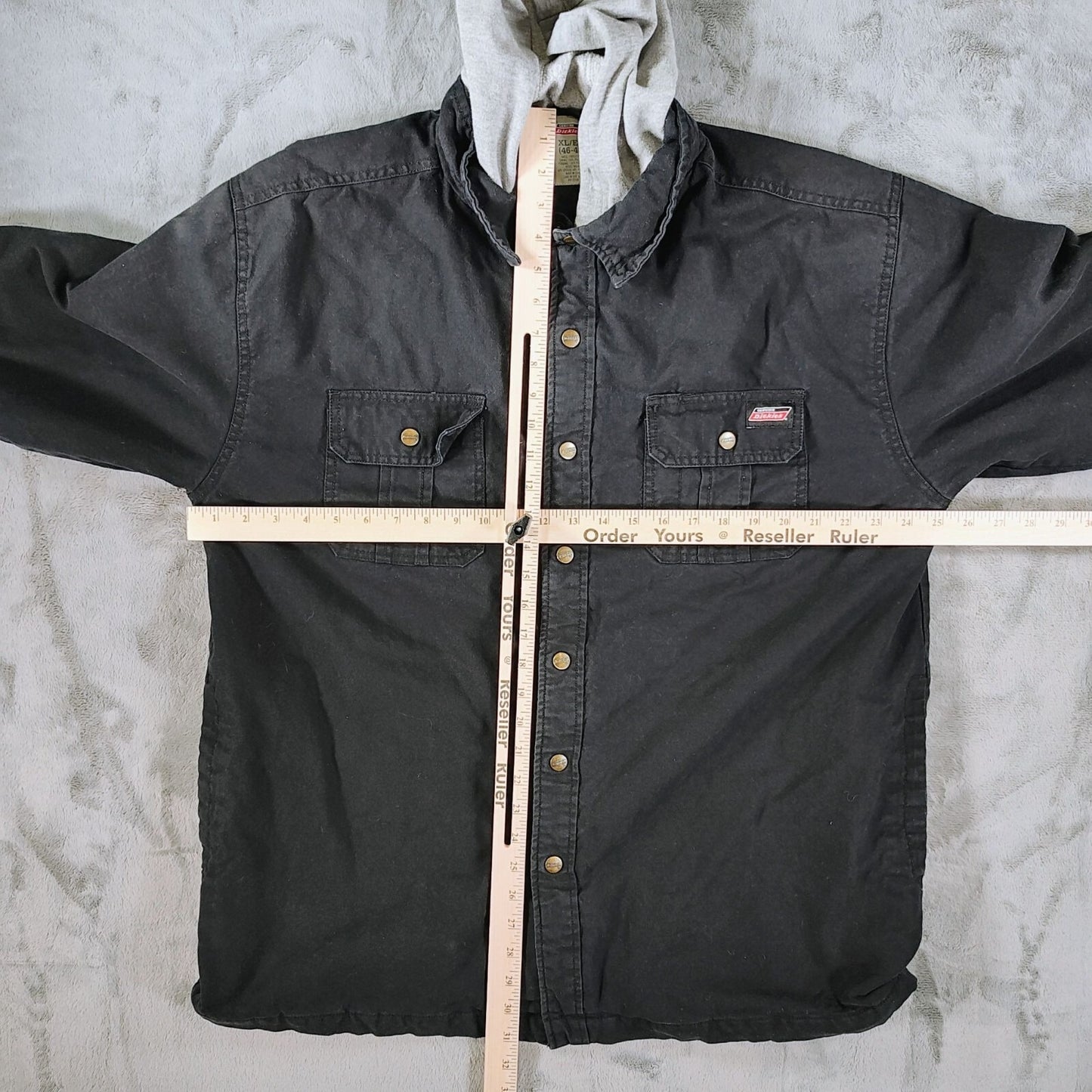 Dickies Workwear Men's Black/Gray Snap Button Duck Hooded Shirt Jacket (XL)