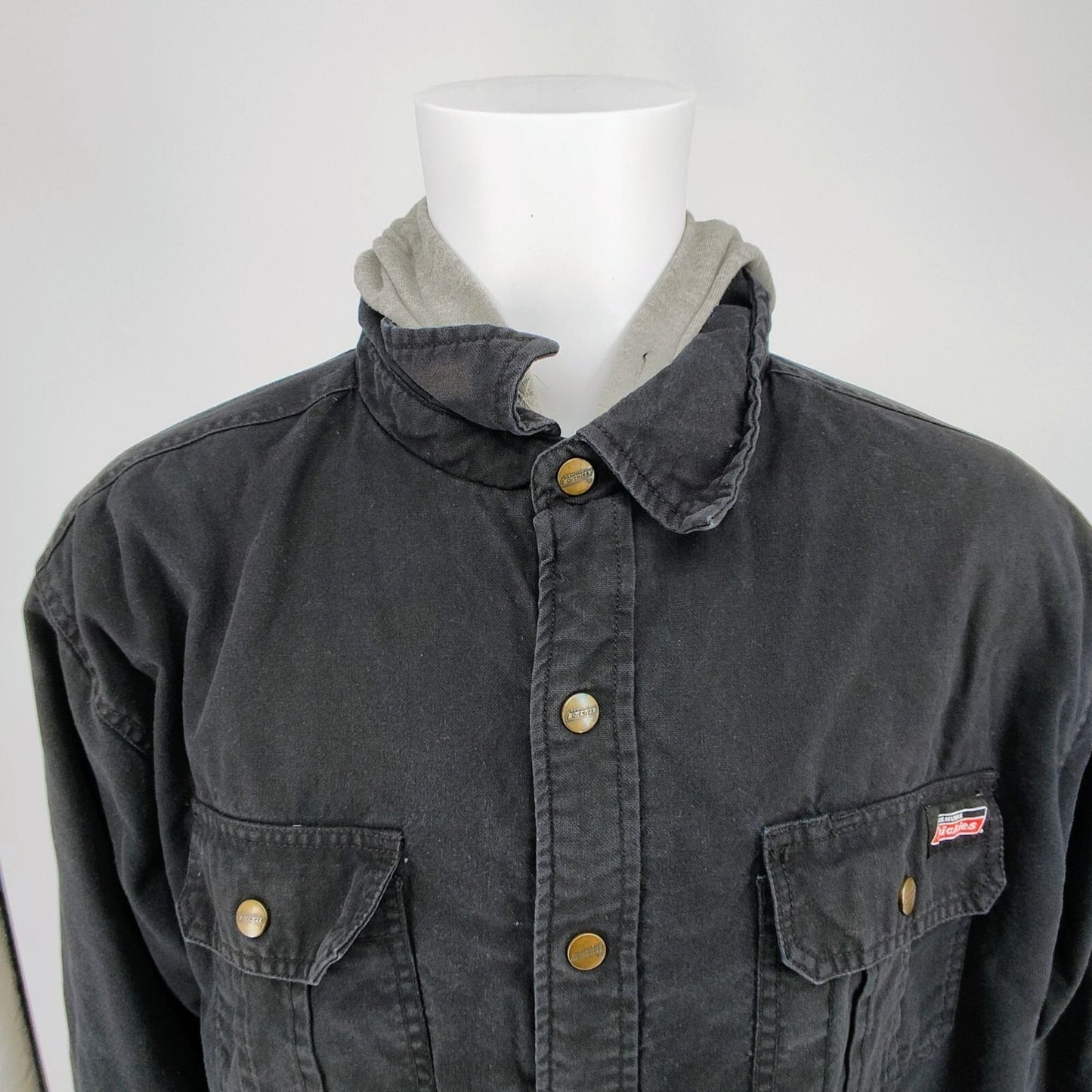Dickies Workwear Men's Black/Gray Snap Button Duck Hooded Shirt Jacket (XL)