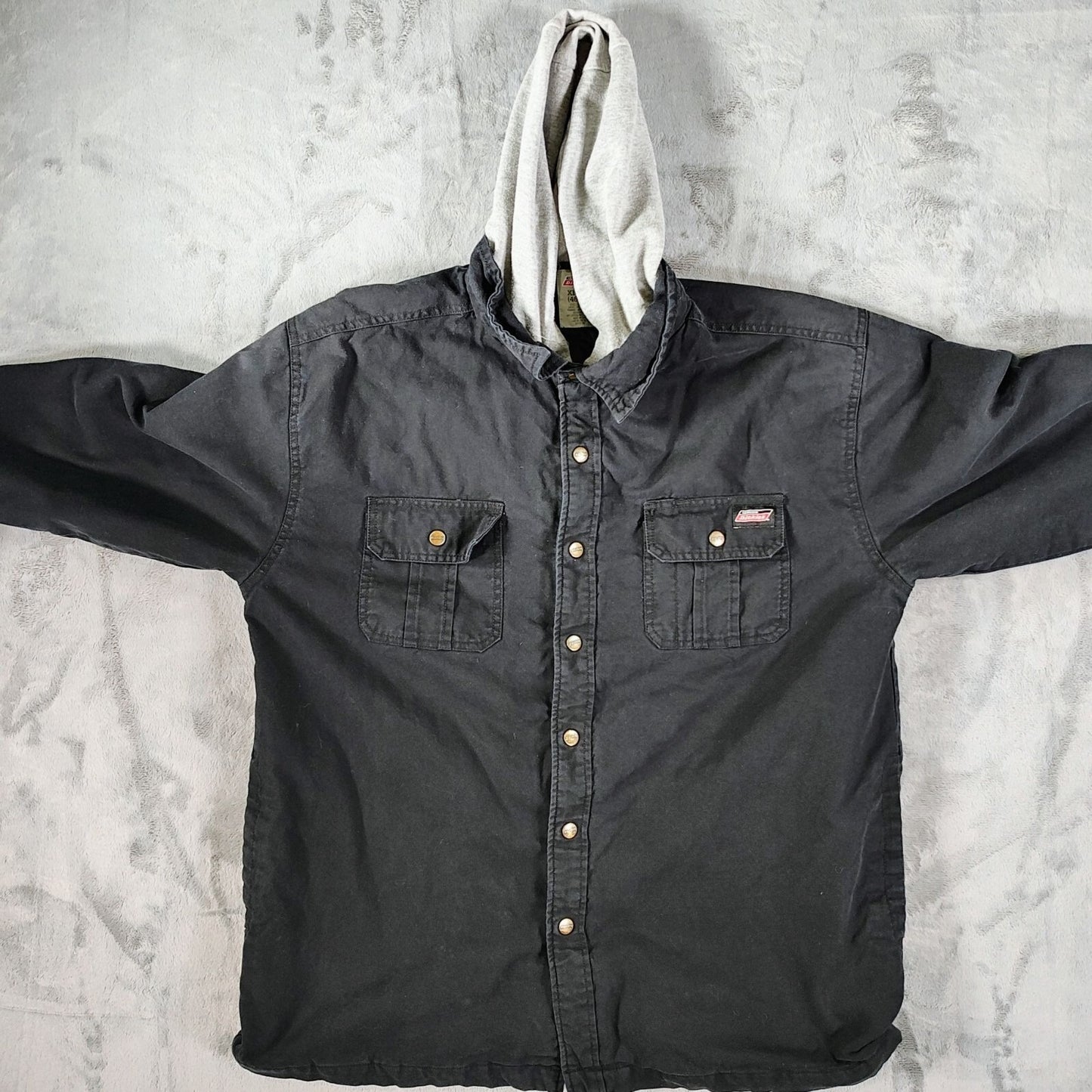 Dickies Workwear Men's Black/Gray Snap Button Duck Hooded Shirt Jacket (XL)