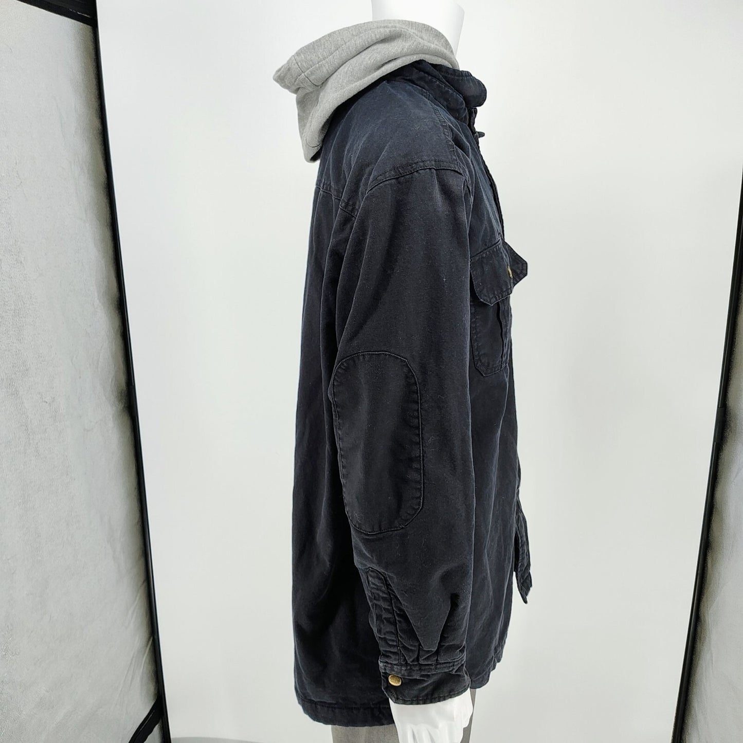 Dickies Workwear Men's Black/Gray Snap Button Duck Hooded Shirt Jacket (XL)