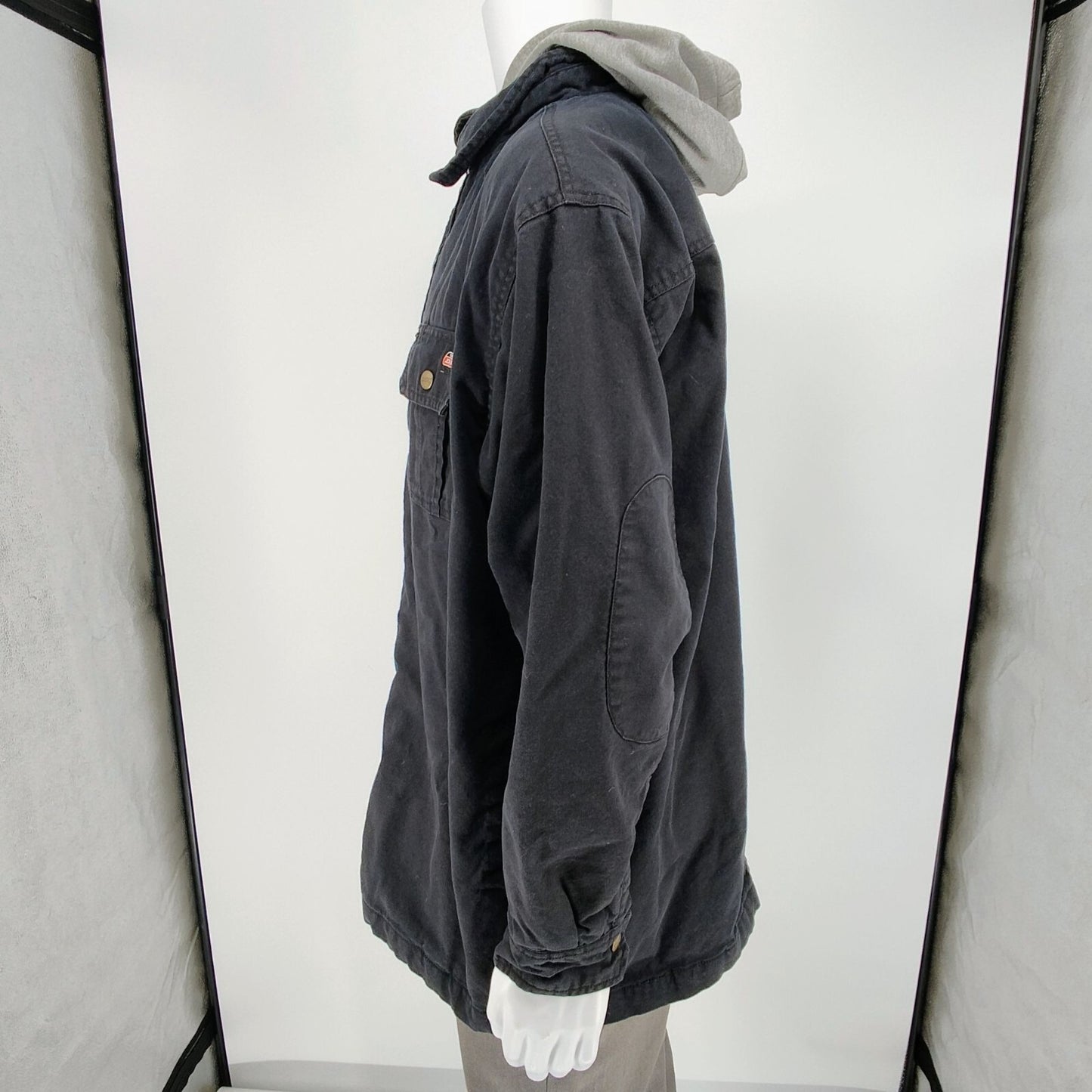 Dickies Workwear Men's Black/Gray Snap Button Duck Hooded Shirt Jacket (XL)