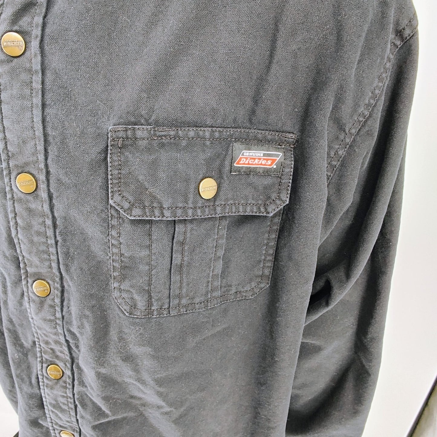 Dickies Workwear Men's Black/Gray Snap Button Duck Hooded Shirt Jacket (XL)