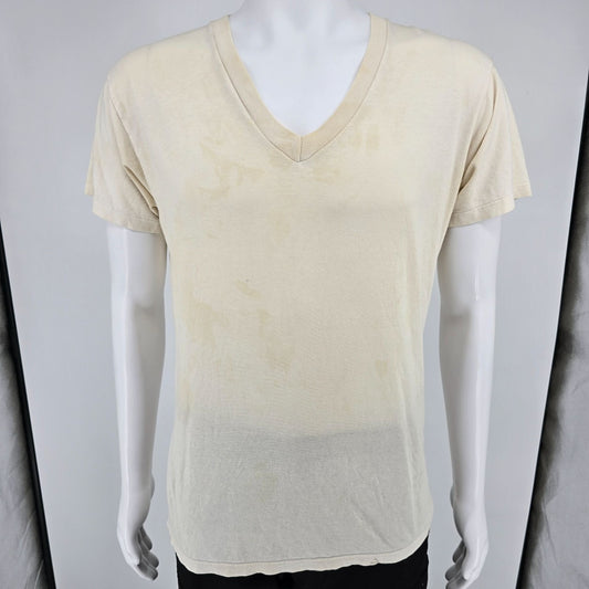 Distressed Vintage 1990s Newton Trading Co. Blank V-Neck Cotton T-Shirt (M)