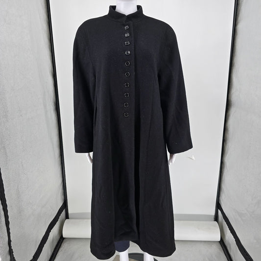 Vintage 1980s Bernard Holtzman Harve Bernard Women's Petite Black Long Coat (L)