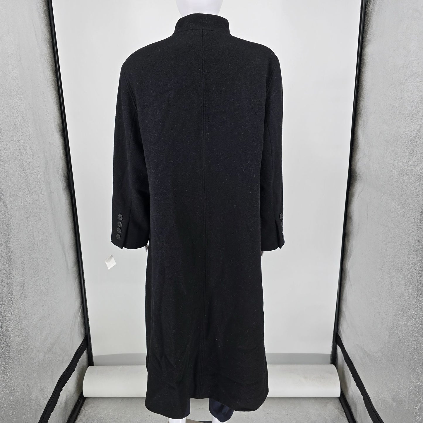 Vintage 1980s Bernard Holtzman Harve Bernard Women's Petite Black Long Coat (L)