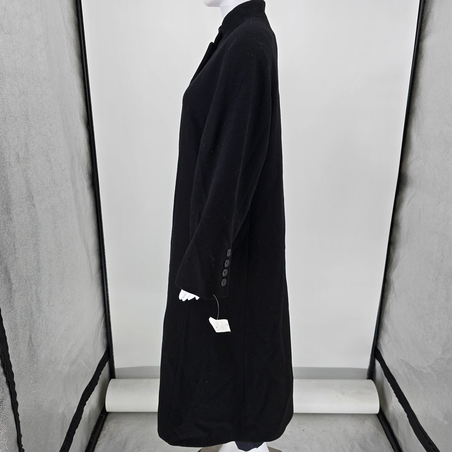 Vintage 1980s Bernard Holtzman Harve Bernard Women's Petite Black Long Coat (L)