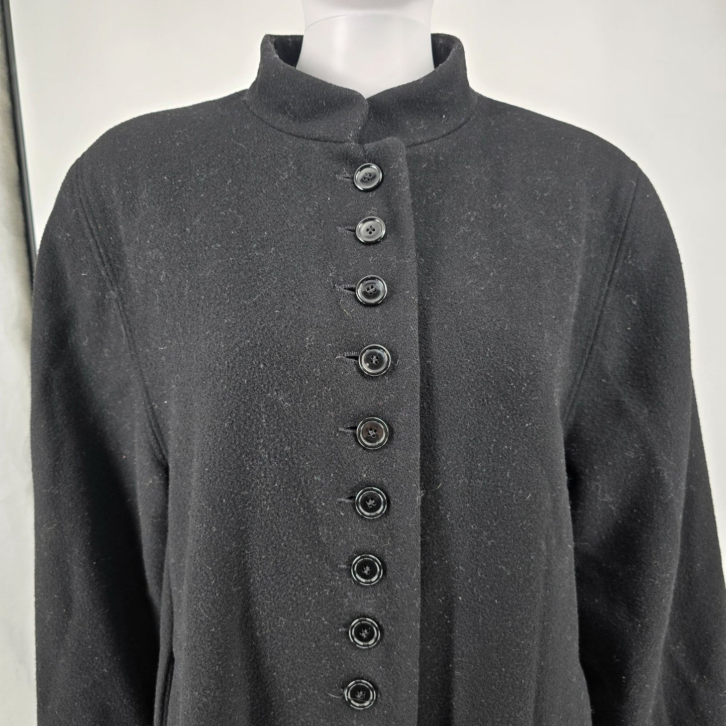 Vintage 1980s Bernard Holtzman Harve Bernard Women's Petite Black Long Coat (L)