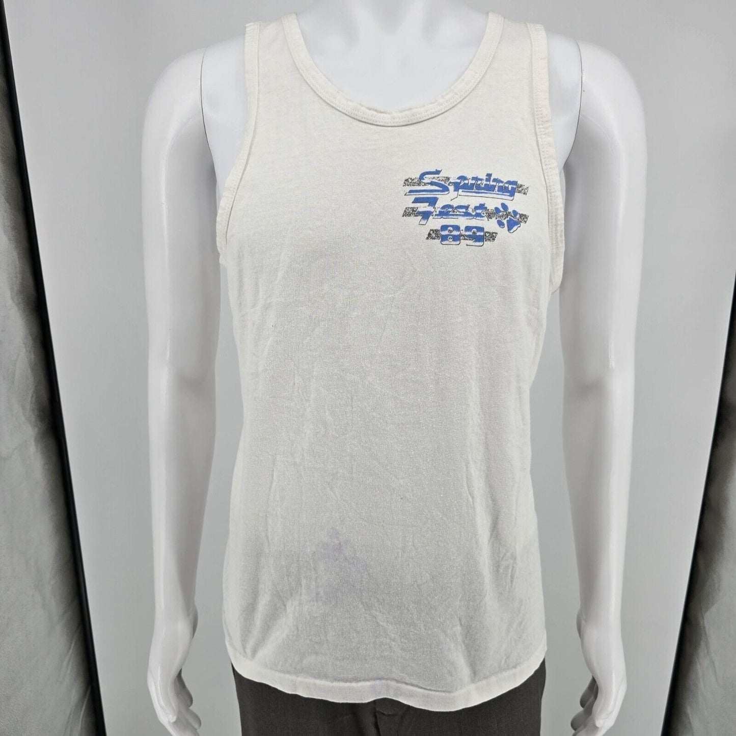 Vintage 1989 Anvil "Spring Break 89" White Sunset Graphic Tank Top (Medium)