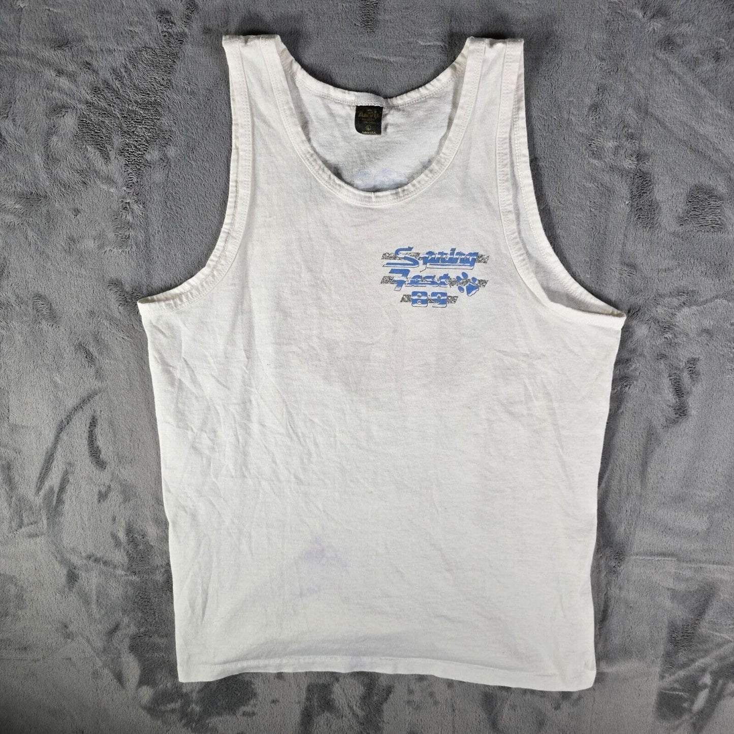 Vintage 1989 Anvil "Spring Break 89" White Sunset Graphic Tank Top (Medium)