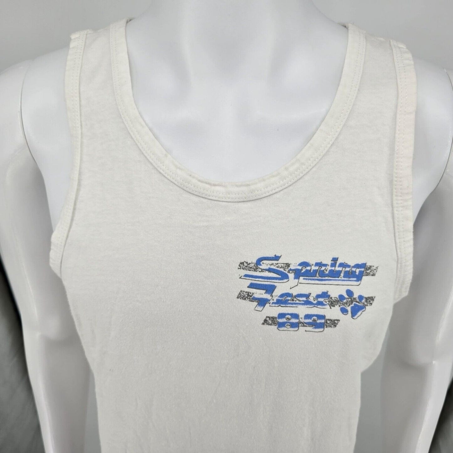 Vintage 1989 Anvil "Spring Break 89" White Sunset Graphic Tank Top (Medium)