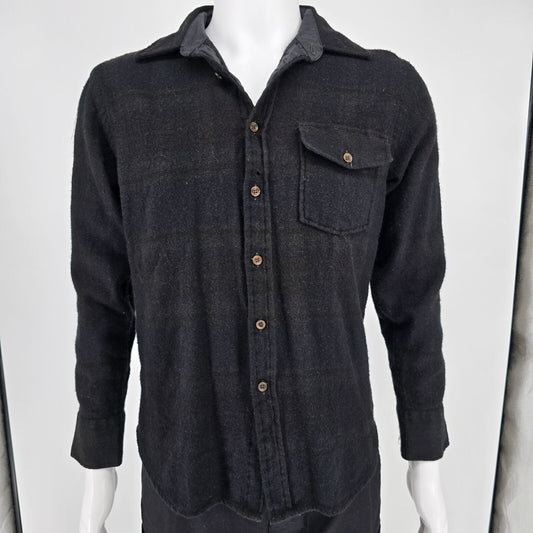 Vintage 1980s Peter Hankins Faded Black Wool Blend Button-Up Flannel Shirt (M)