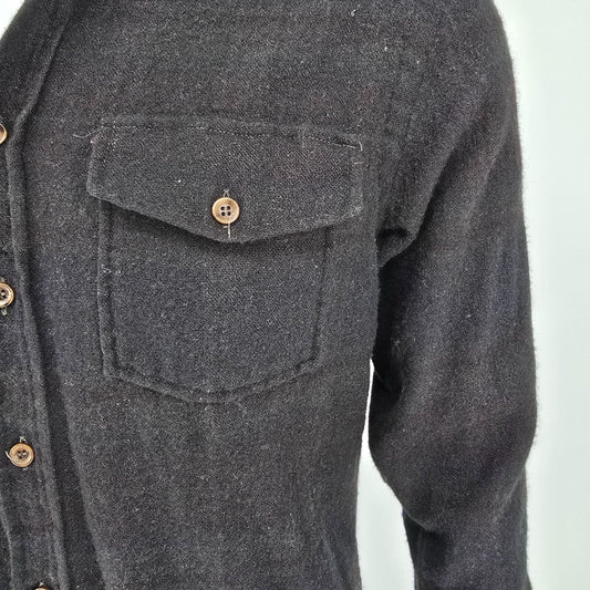 Vintage 1980s Peter Hankins Faded Black Wool Blend Button-Up Flannel Shirt (M)