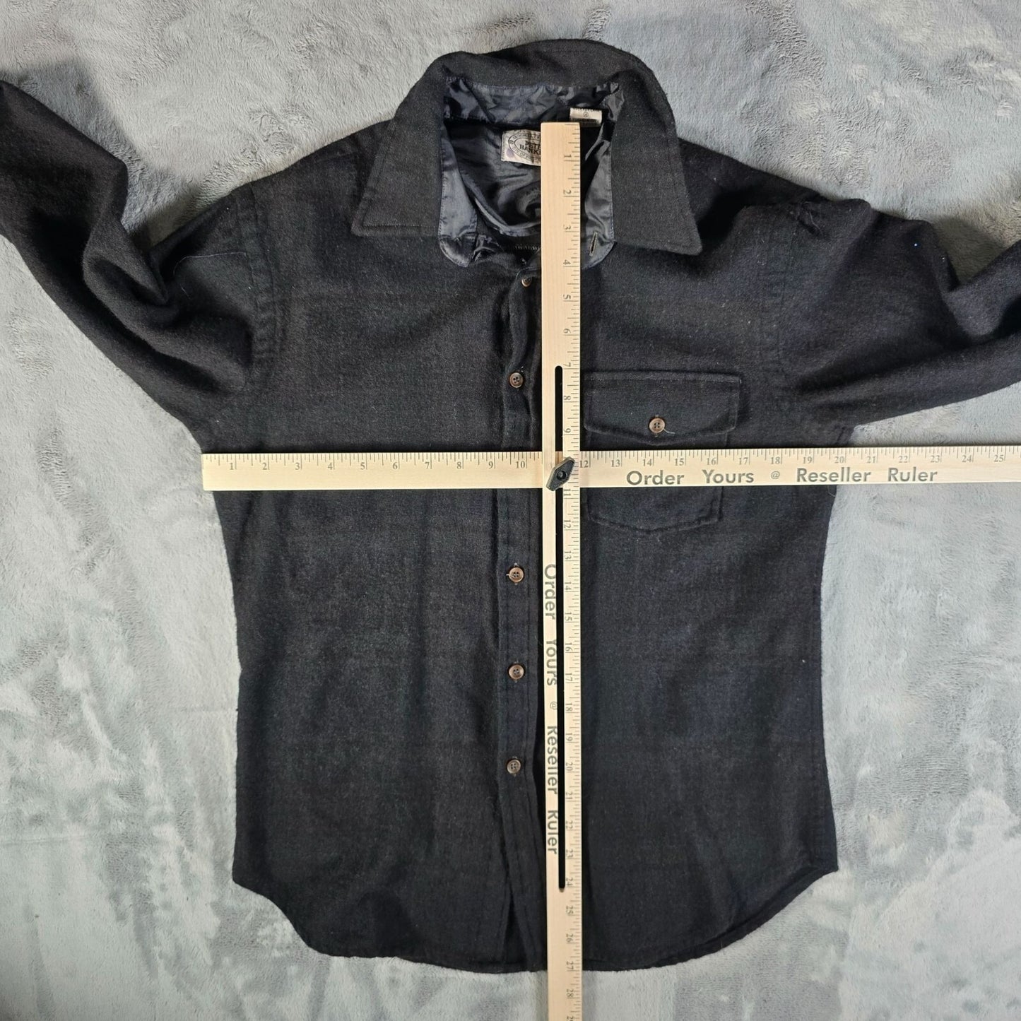 Vintage 1980s Peter Hankins Faded Black Wool Blend Button-Up Flannel Shirt (M)