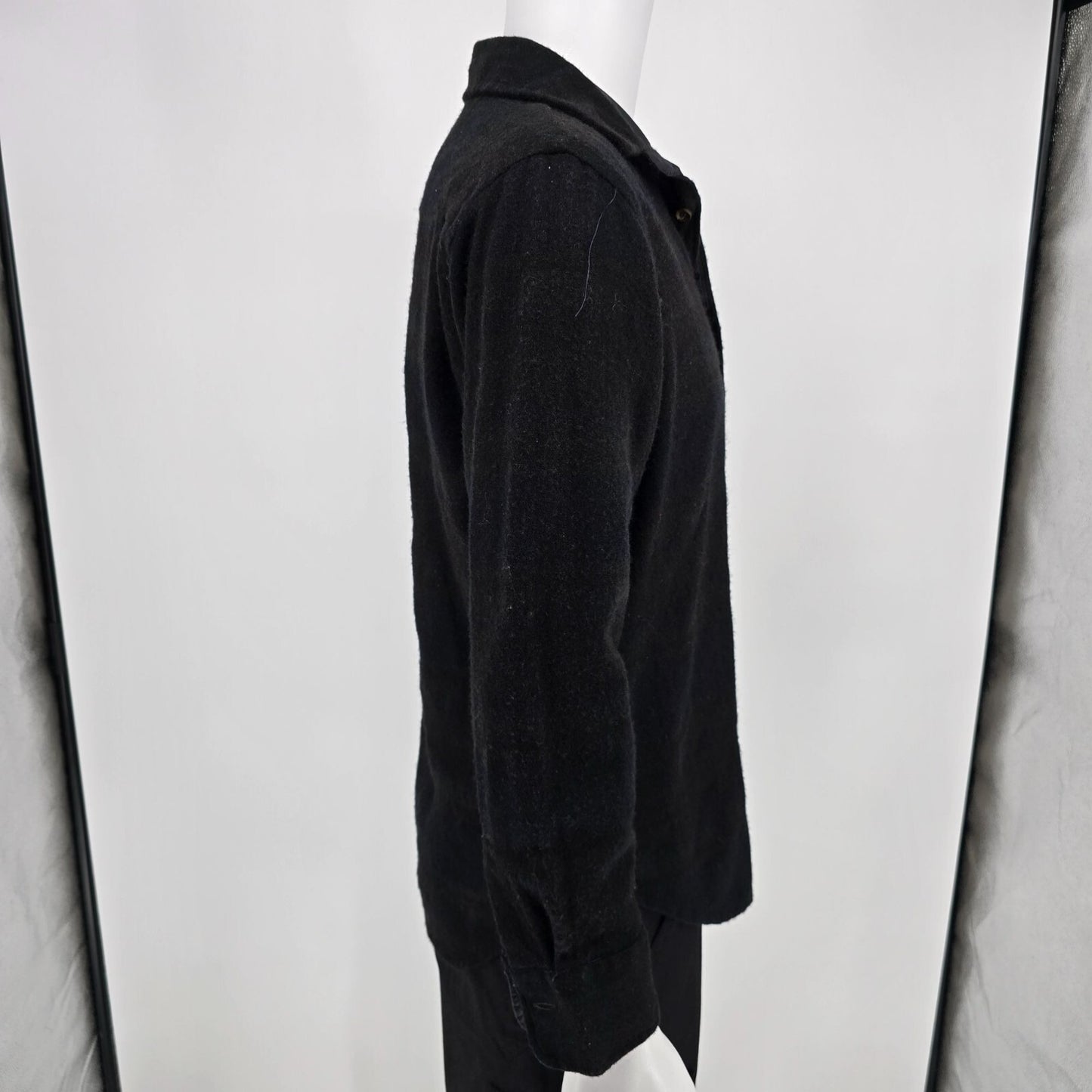 Vintage 1980s Peter Hankins Faded Black Wool Blend Button-Up Flannel Shirt (M)