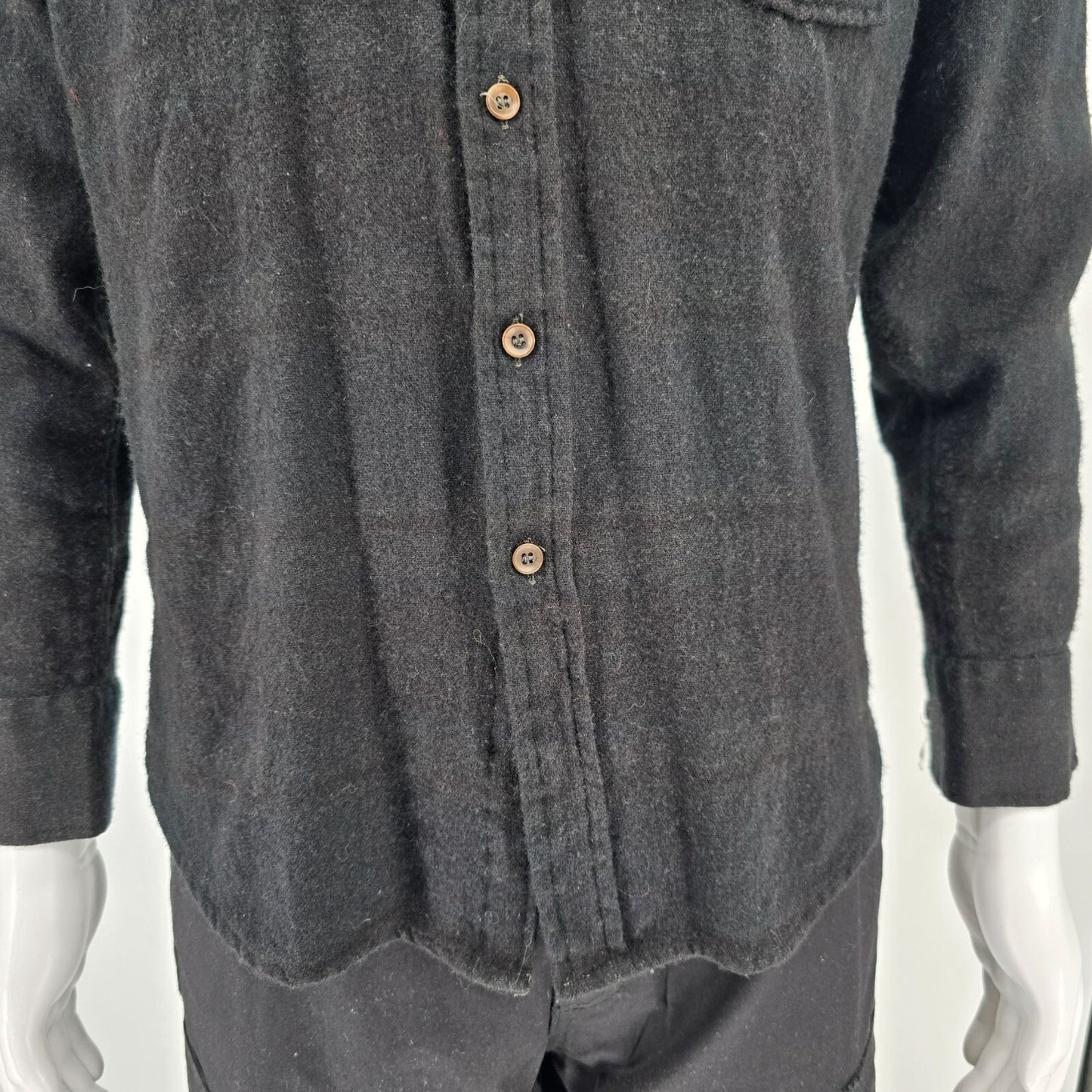 Vintage 1980s Peter Hankins Faded Black Wool Blend Button-Up Flannel Shirt (M)