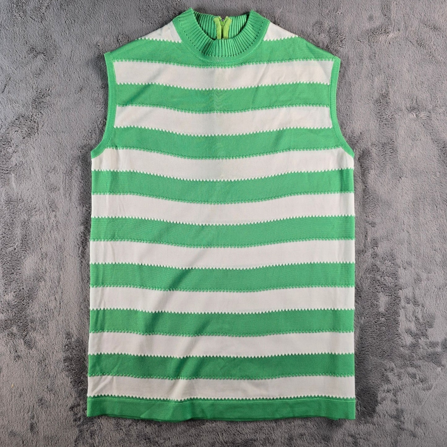 Vintage 1960s Hooper Associates Knit Green/White Striped Sleeveless Shell (S)