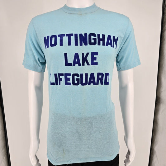 Vintage 1970s Bantams "Nottingham Lake Lifeguard" DIY Flocked Letter T-Shirt (S)