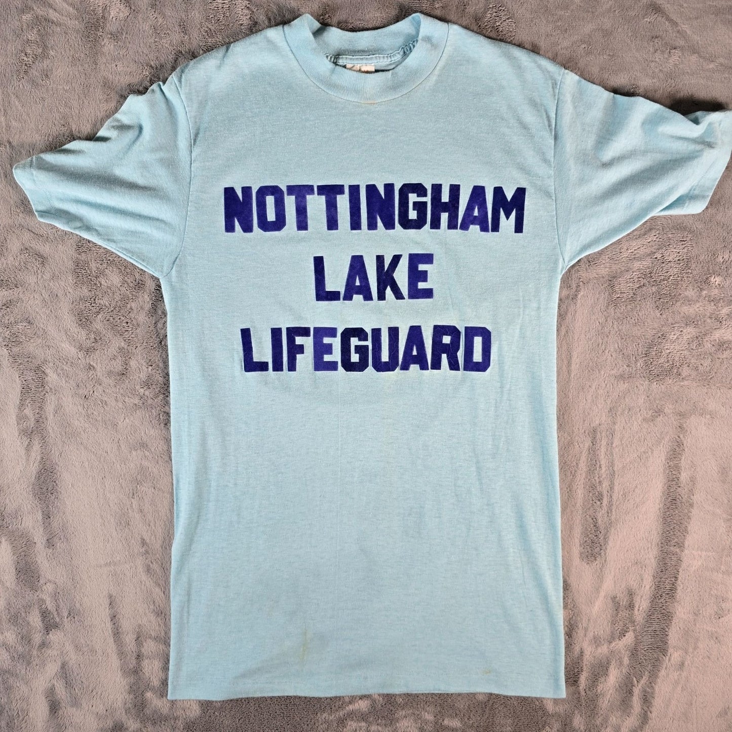 Vintage 1970s Bantams "Nottingham Lake Lifeguard" DIY Flocked Letter T-Shirt (S)