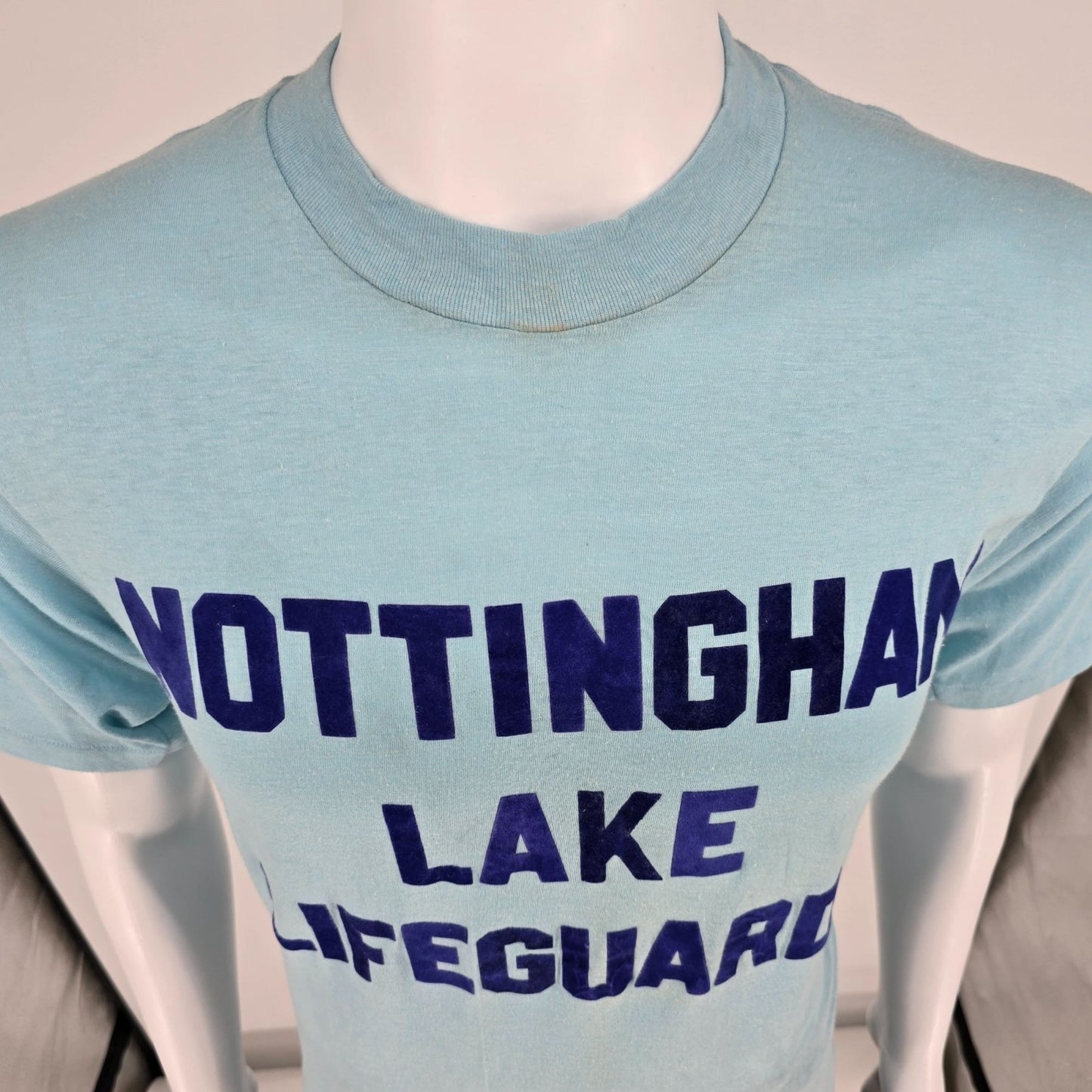 Vintage 1970s Bantams "Nottingham Lake Lifeguard" DIY Flocked Letter T-Shirt (S)