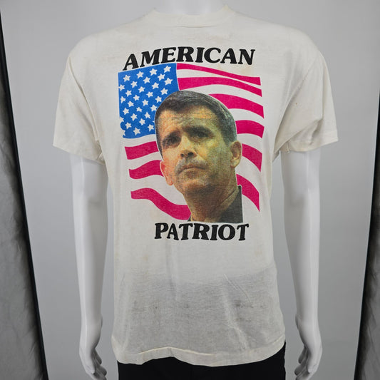 Distressed Vintage 1980s Oliver North American Patriot Iran-Contra T-Shirt (L)