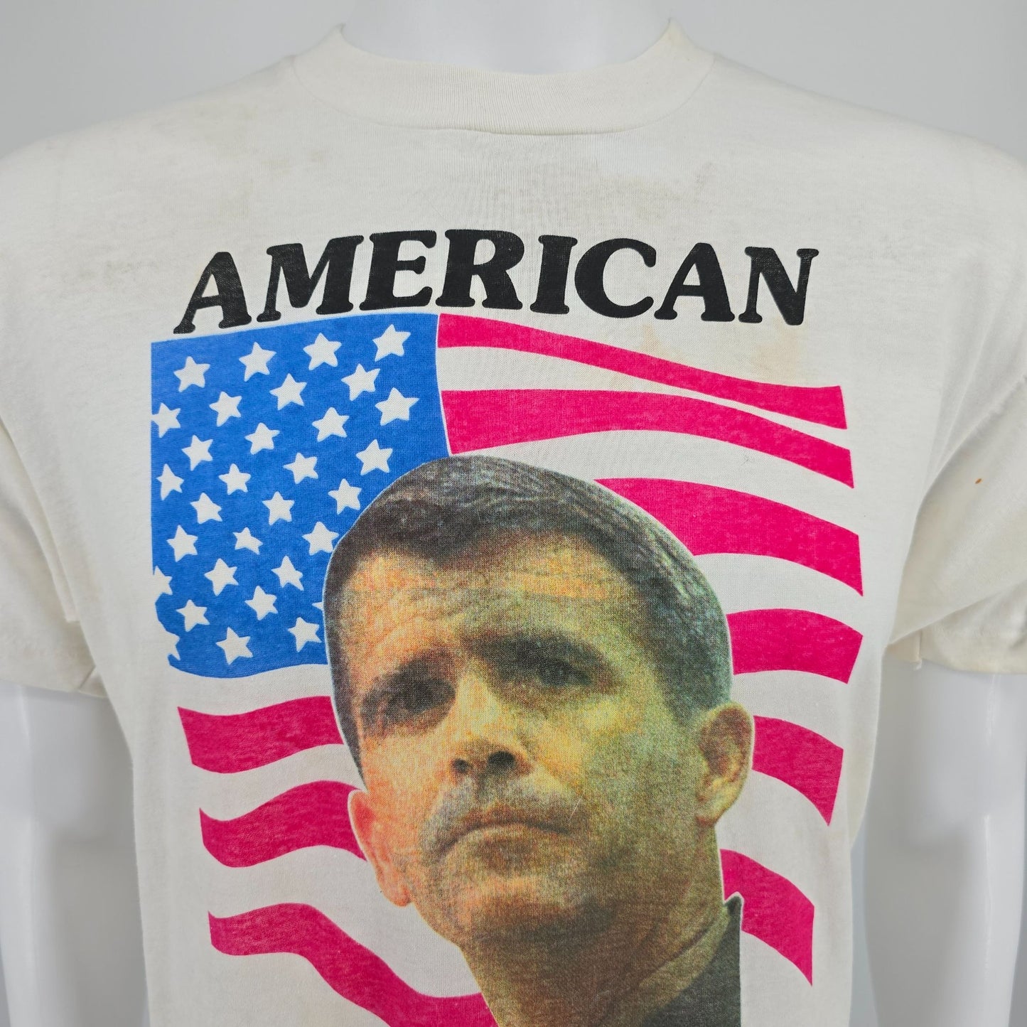 Distressed Vintage 1980s Oliver North American Patriot Iran-Contra T-Shirt (L)