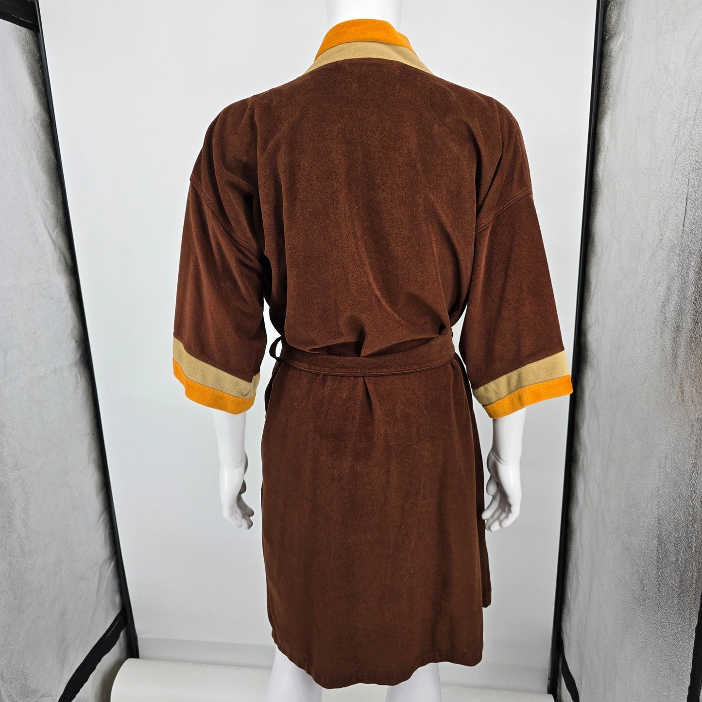 Vintage 1970s Weldon Brown/Gold/Tan Arnel Blend Lounge/Smoking Robe (OSFA)