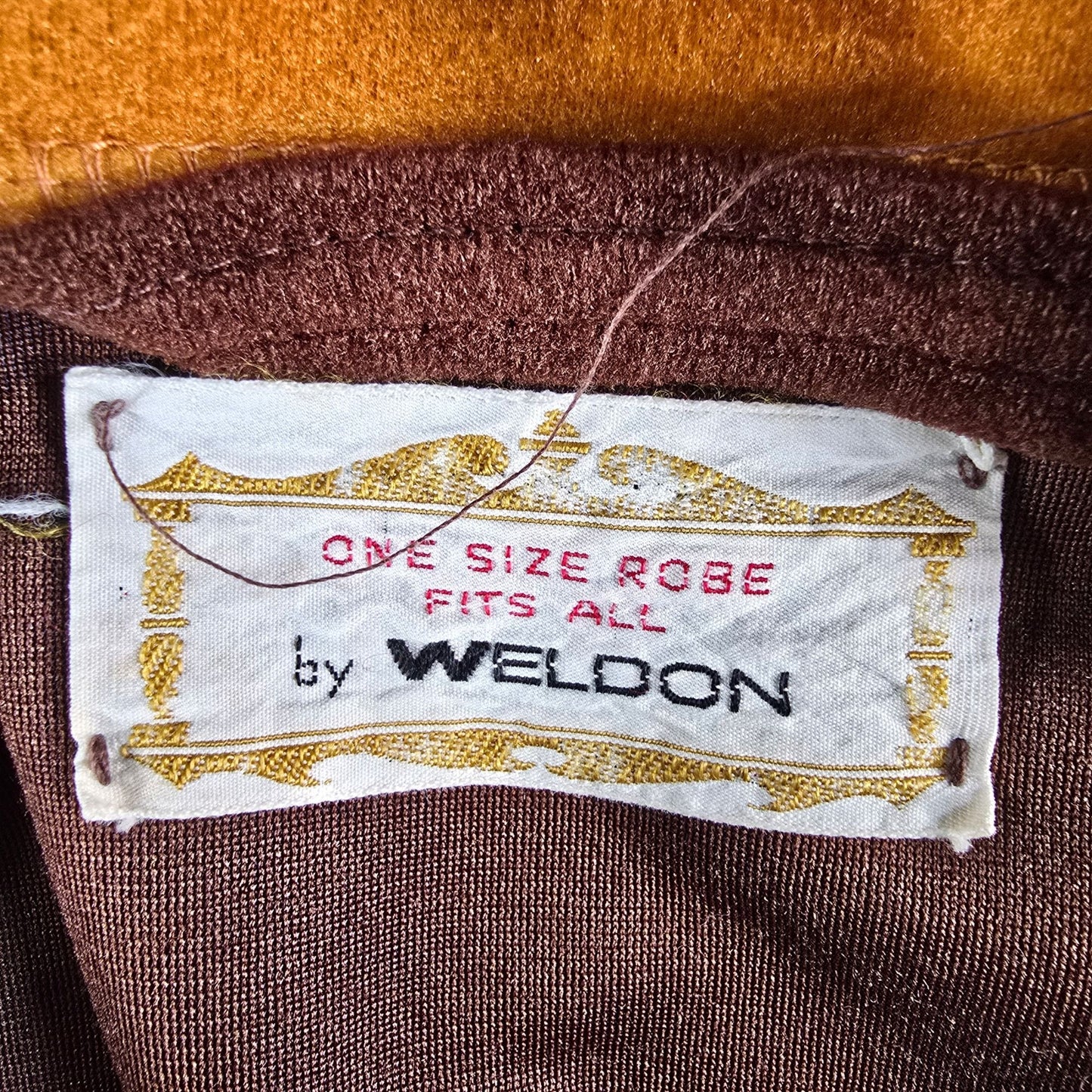 Vintage 1970s Weldon Brown/Gold/Tan Arnel Blend Lounge/Smoking Robe (OSFA)