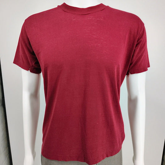 Vintage Red Single Stitch Blank Crewneck Short Sleeve T-Shirt (M) *Thrashed*
