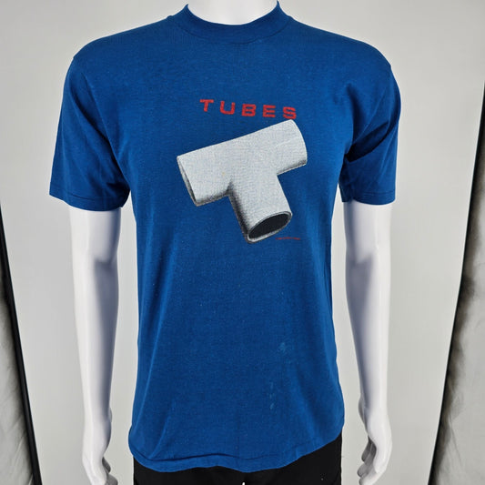 Vintage 1980s Sportswear The Tubes World Tour 1981 Blue Concert T-Shirt (M)