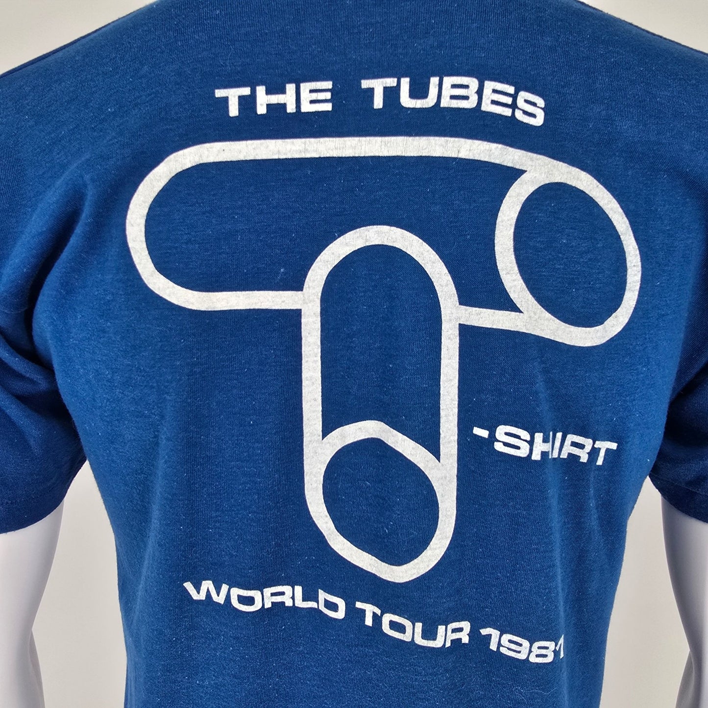 Vintage 1980s Sportswear The Tubes World Tour 1981 Blue Concert T-Shirt (M)