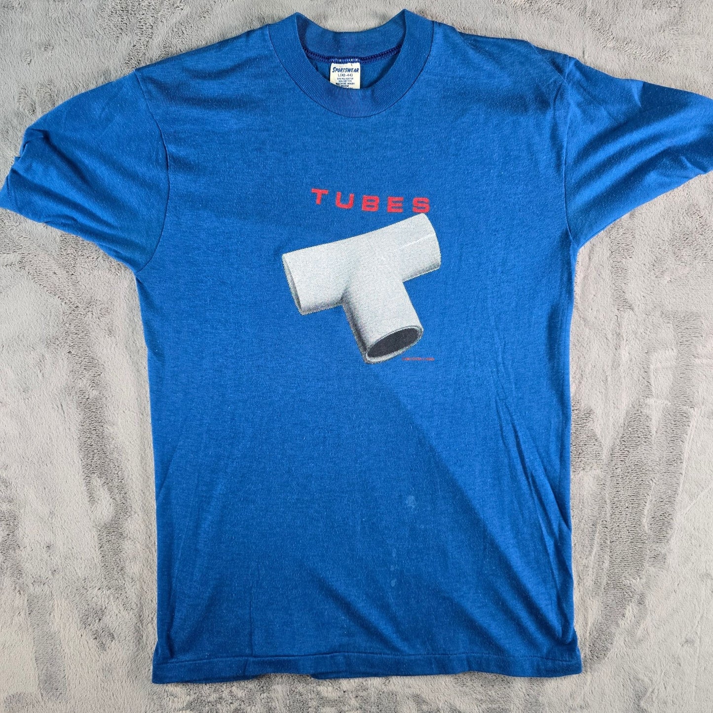 Vintage 1980s Sportswear The Tubes World Tour 1981 Blue Concert T-Shirt (M)